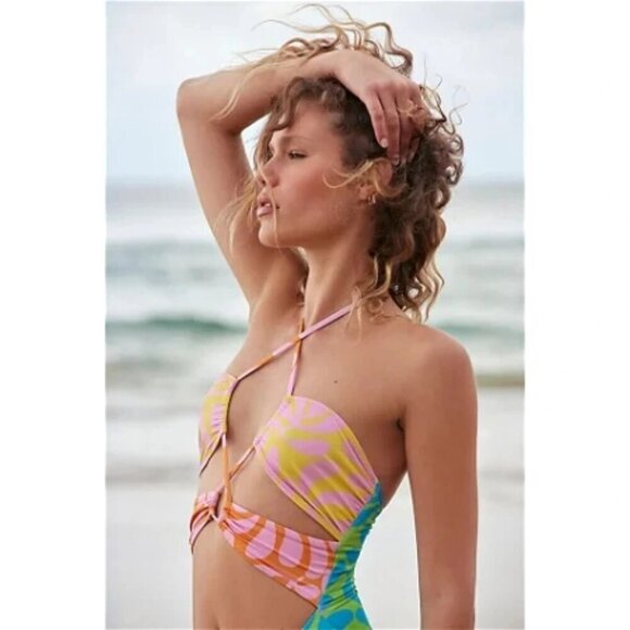 NWT Solid & Striped colourblock tropical print cut out one piece swimsuit, M - Picture 3 of 10
